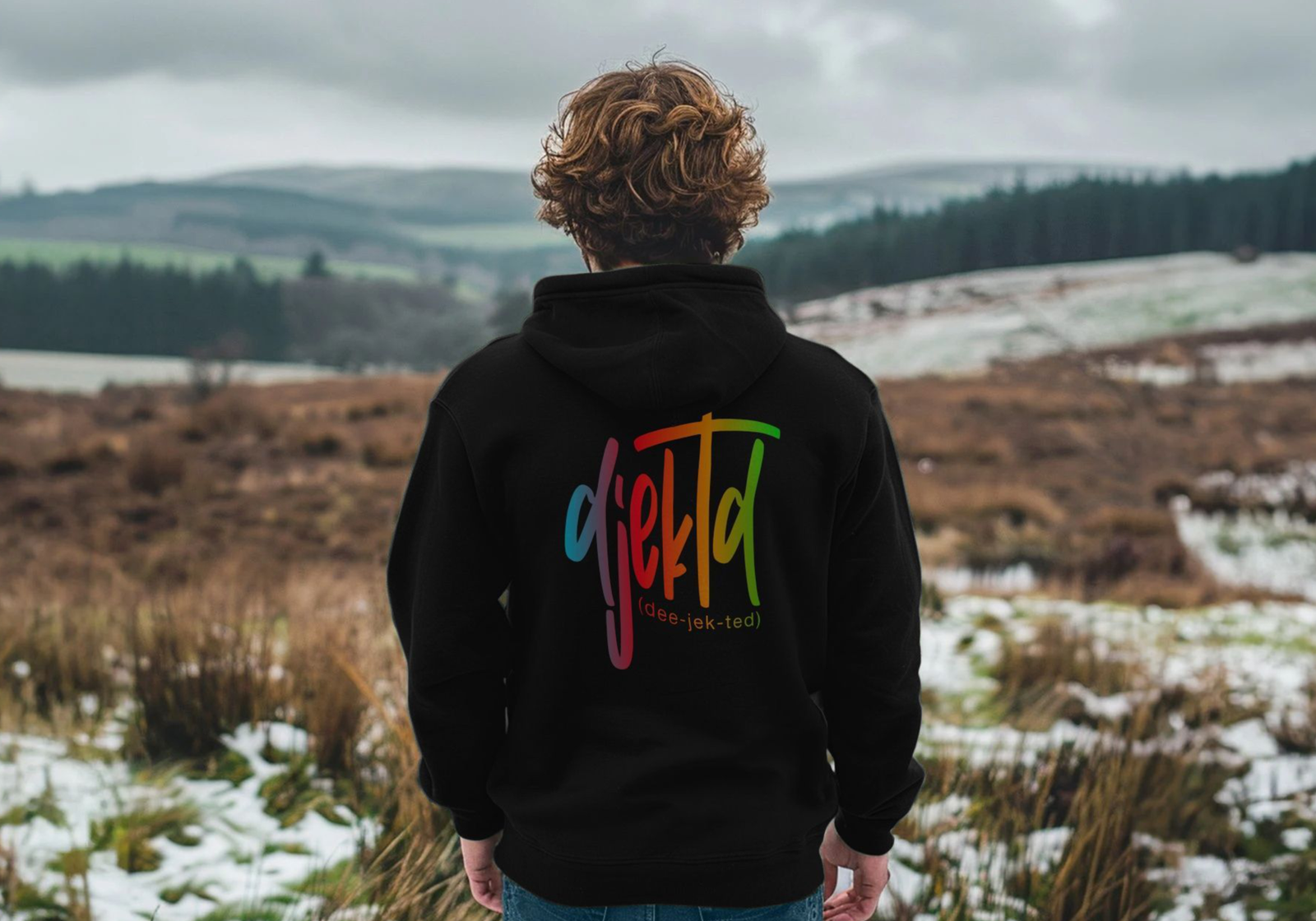 djektd Rainbow Tag mens hoodie - Image 3